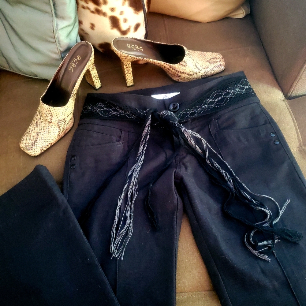 Fixed Fringe Belt Boot Cut Trousers - image 2